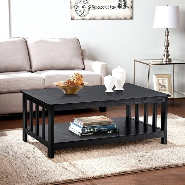 Coffee Table， Black Wood Living Room Table with Shelf， 40 Black