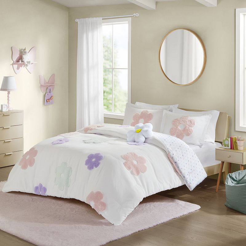 Urban Habitat Kids Madeline Floral Reversible Tufted Chenille Comforter Set with Flower Throw Pillow