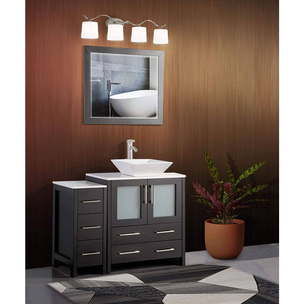 Vanity Art Ravenna 42 in. W Bathroom Vanity in Espresso with Single Basin in White Engineered Marble Top and Mirror VA3130-42E