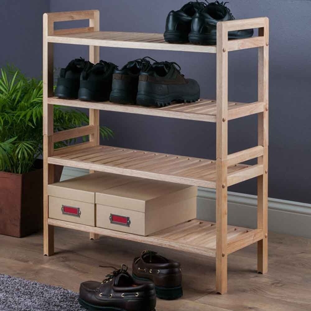 Winsome Mercury Natural Solid Wood Stackable Shoe Rack Set   2 Piece