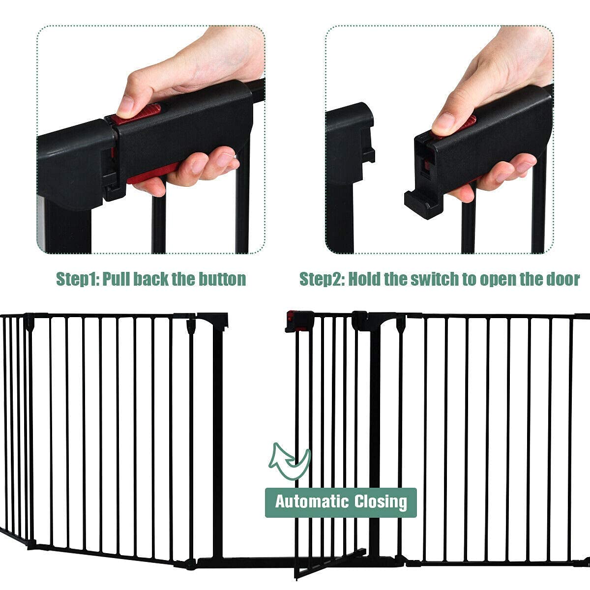 Costzon Baby Safety Gate, 115 Inch Length 5 Panel Adjustable Wide Fireplace Fence (Black, Medium)