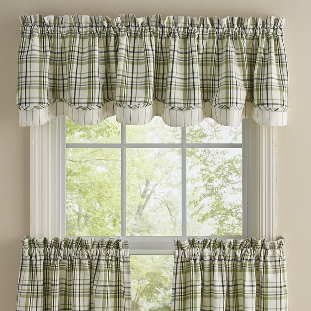 Time In A Garden Green Plaid Lined Layered Valance 72 x27 x27 X 16 x27 x27