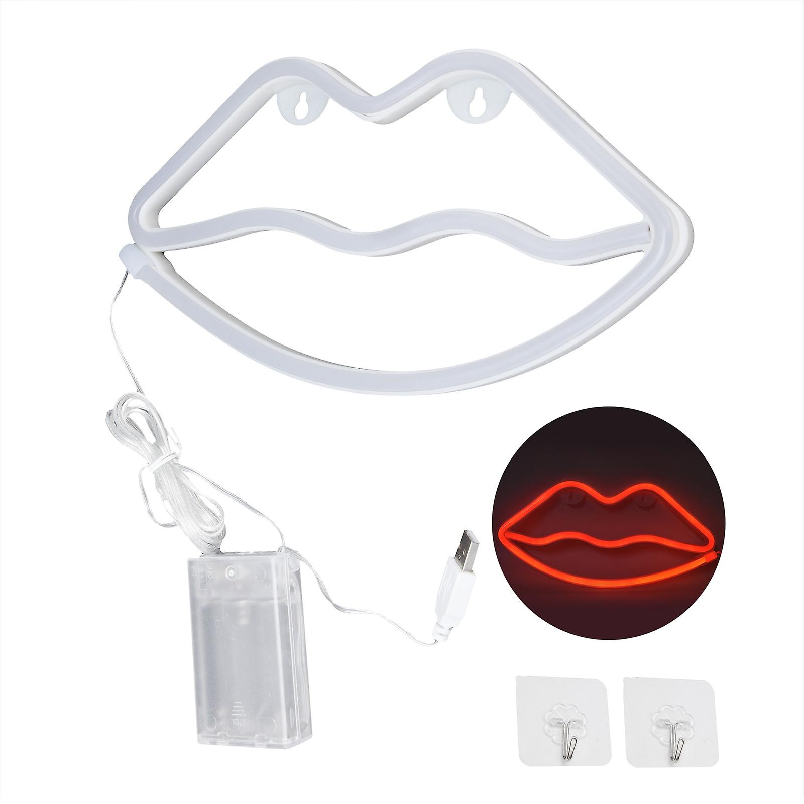 Lip Neon Sign Neon Light Decorative Lamp For Bedroom Birthday Party Bar Decor Usb/battery Powered Red