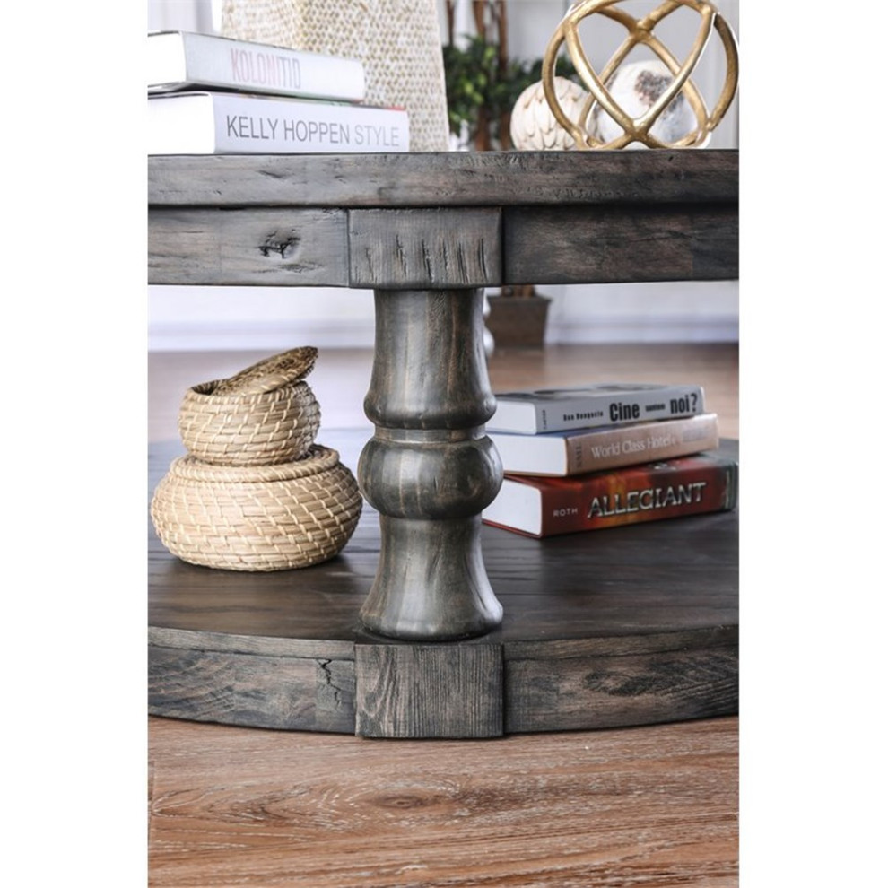 Furniture of America Joss Rustic Wood Round Coffee Table in Antique Gray   Rustic   Coffee Tables   by Homesquare  Houzz