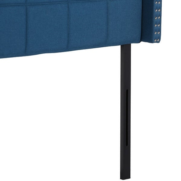 Upholstered Height Adjustable Headboard with Decorative Nailhead Trim，Dark Blue - - 36089799