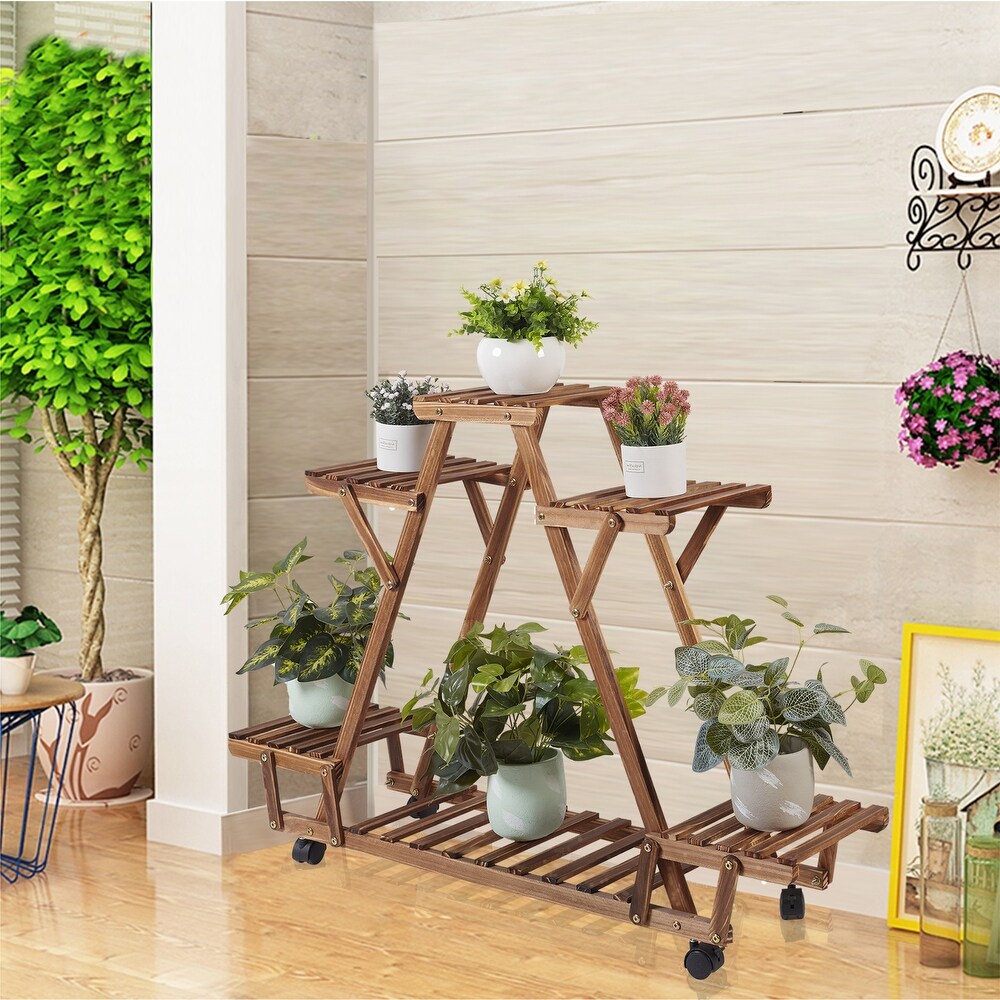 Rectangular Multi Tiered Plant Stand Rolling Flower Pot Rack   35.8x9.9x31.9in