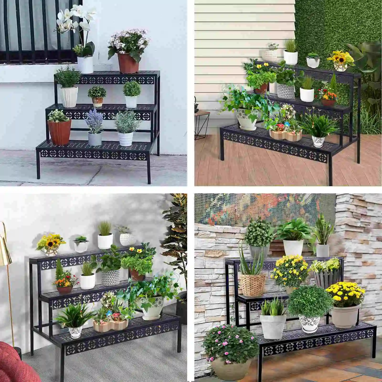 QJX 3 tiers  plant shelves stand flower pot rack metal floor flower stand plant stands indoor modern for garden