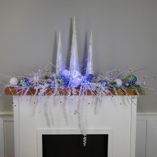 Led Lighted Firework Silver Branch Christmas Decoration Blue Lights