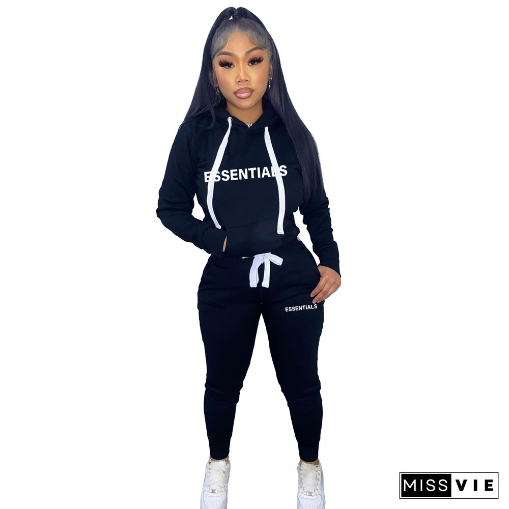 Fleece Drawstring Lettered Hoodie Sweatpants 2 Piece Set