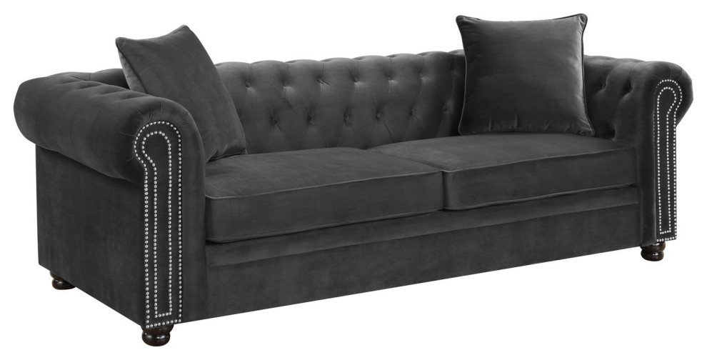 Classic Sofa  Elegant Rolled Arms With Nailhead  ampButton Tufted Back   Traditional   Sofas   by Decorn  Houzz