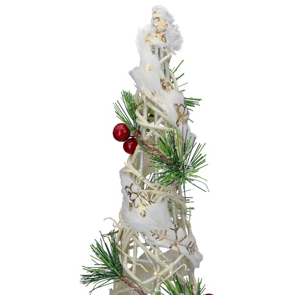 Set of 3 Lighted White Berry and Pine Needle Cone Tree Christmas Decorations