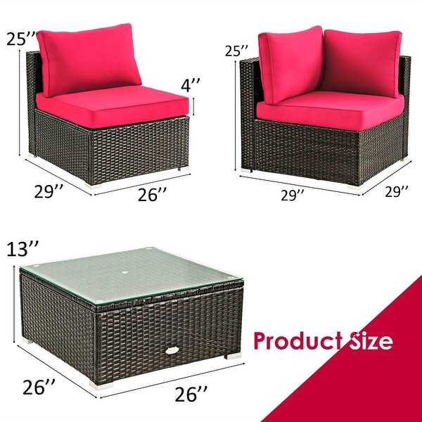 5Pcs Cushioned Patio Rattan Furniture Set