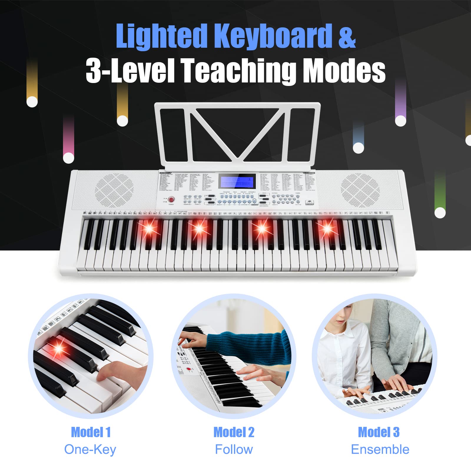 Costzon 61 Key Piano Keyboard, Portable Electronic Keyboard Piano, 3 Teaching Modes for Beginners Kids Adults