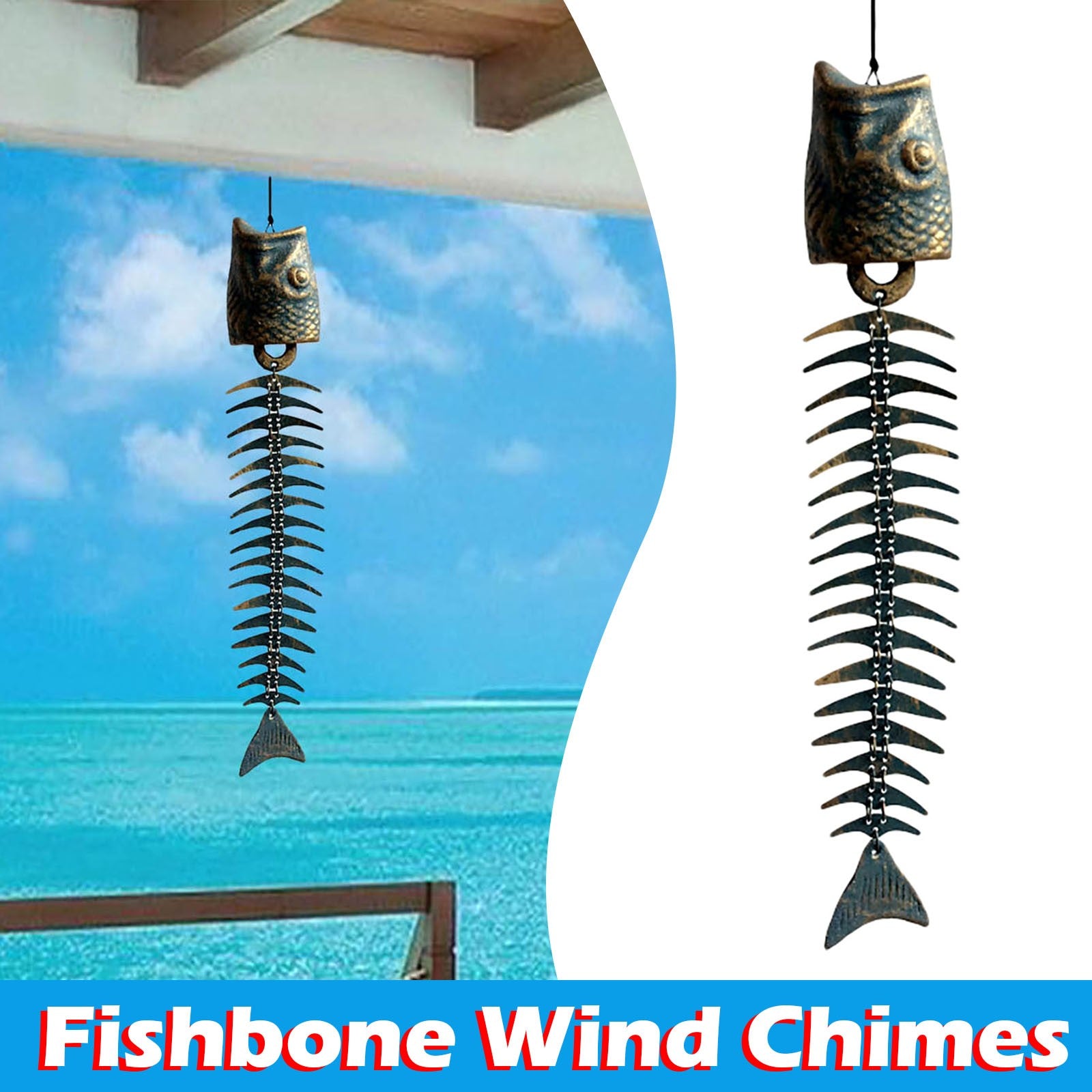 European style fish wind chime metal iron wind chime ornaments creative Wind chimes for outside memorial outdoor clearance angel decoration