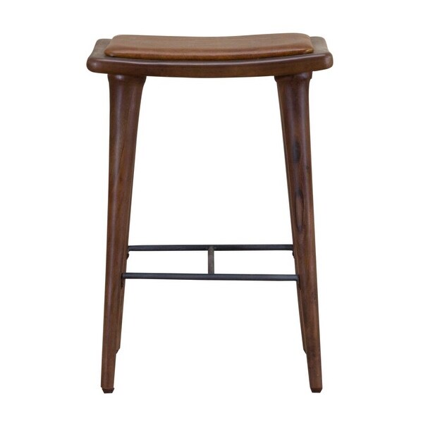 Walnut Finish Leather Counter Stool - 27