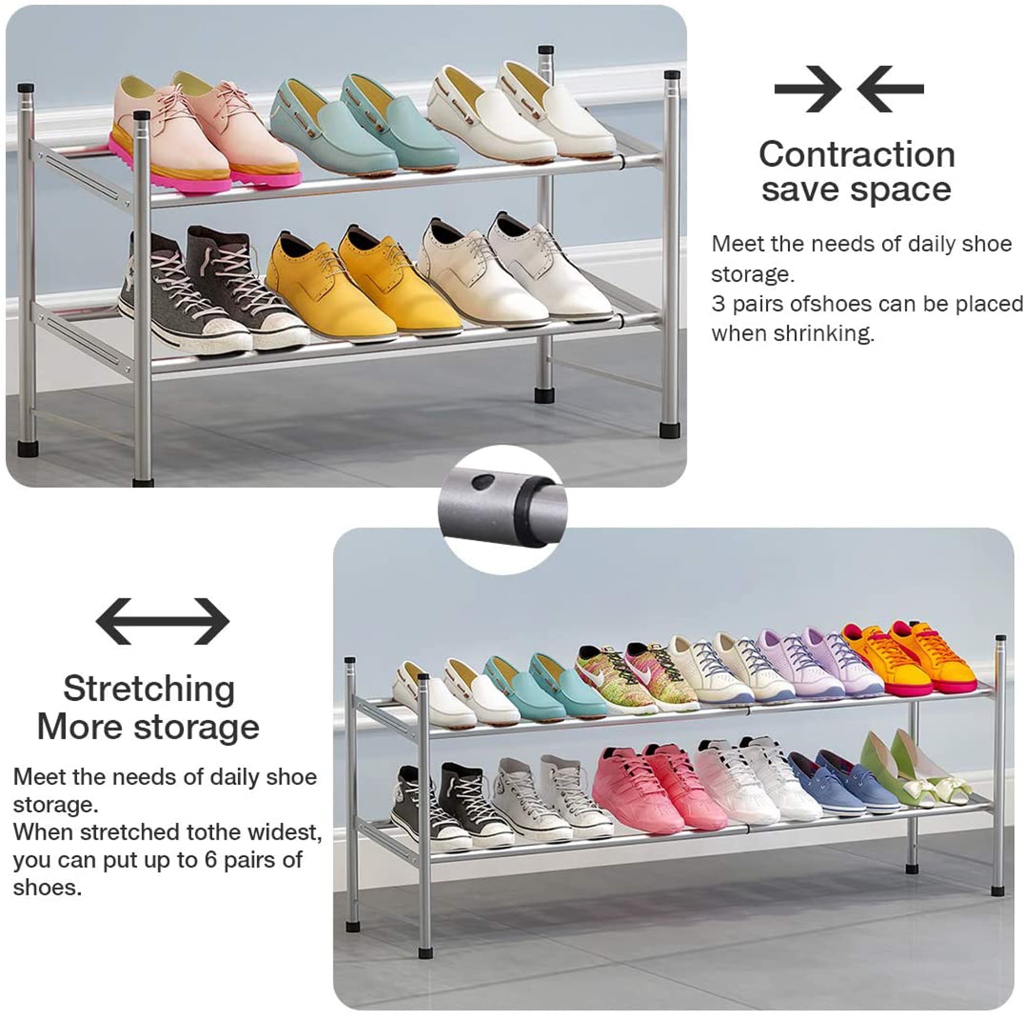 Forthcan Expandable Shoe Rack 2 Tiers Closet Shoe Organizer Shelf for Shoes 12 Pairs，Gray