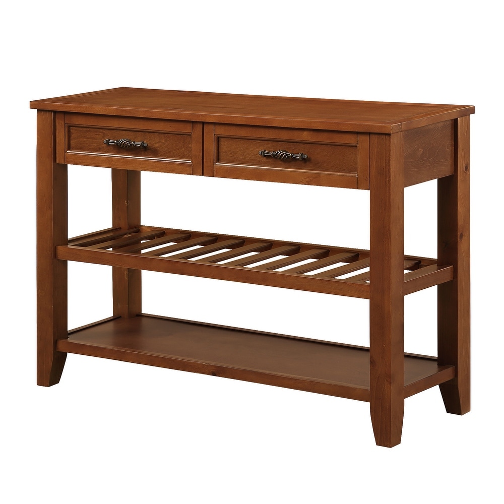 Console Table with 2 Drawers and 2 Tiers Shelves  Entryway Sofa Table Long Narrow Wood Console Table for Living Room  Brown