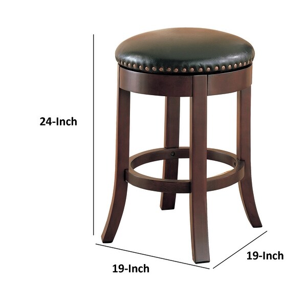 Round Wooden Counter Height Stool with Upholstered Seat， Brown， Set of 2 - 24 H x 19 W x 19 L Inches