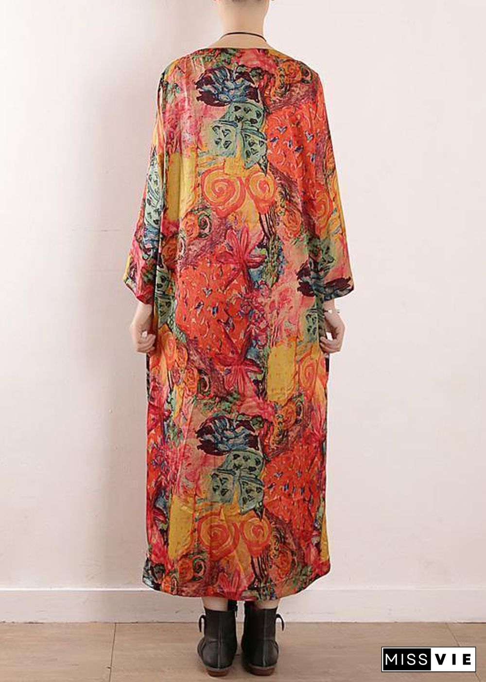 Handmade orange print chiffon Robes Korea Wardrobes o neck Maxi fall Dresses