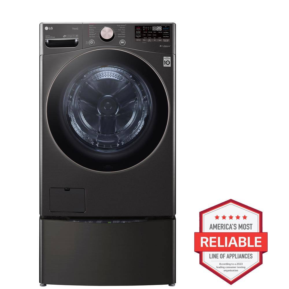 LG 4.5 Cu. Ft. Stackable SMART Front Load Washer in Black Steel with Steam and TurboWash360 Technology WM4000HBA