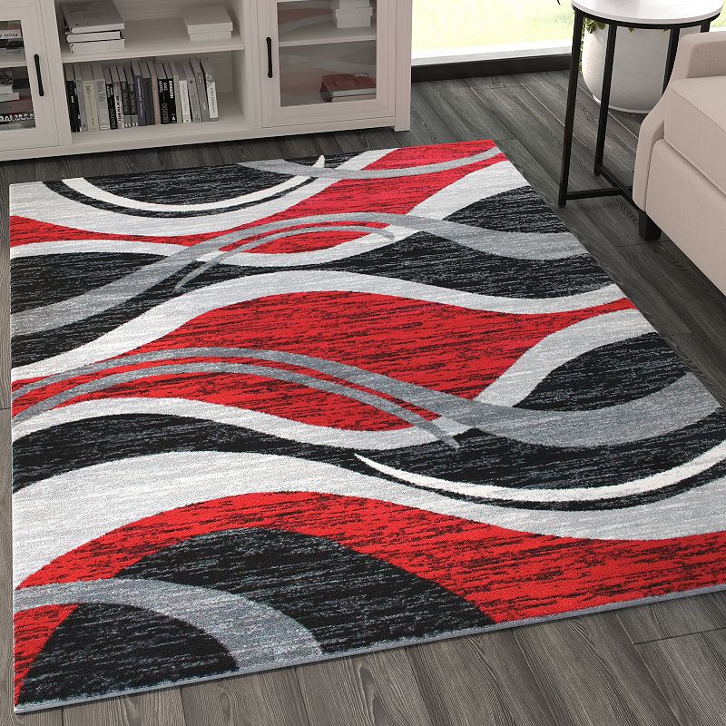 Masada Rugs Masada Rugs Stephanie Collection Area Rug with Modern Contemporary Design 1109 in Red， Gray， Black and White - 5'x7'