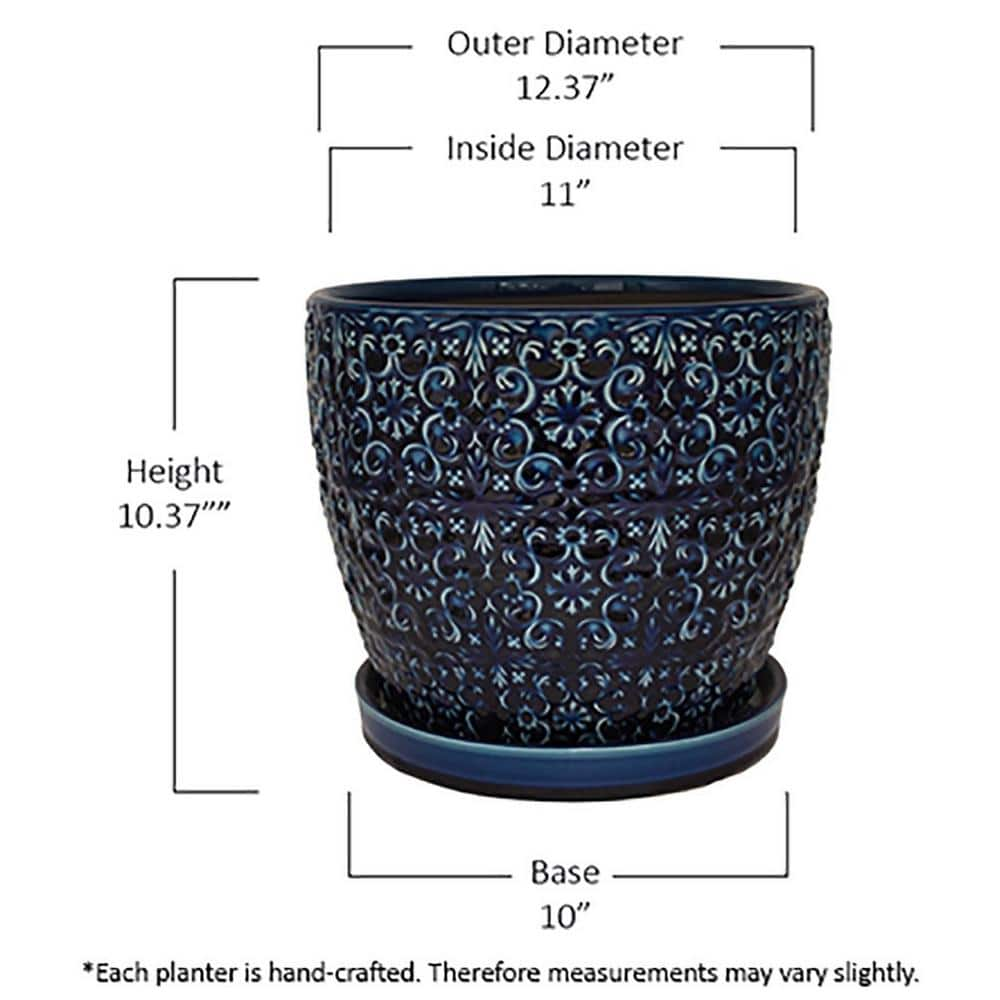 Trendspot 12 in. Dia Blue Mediterranean Bell Ceramic Planter Decorative Pots CR11403S-120A