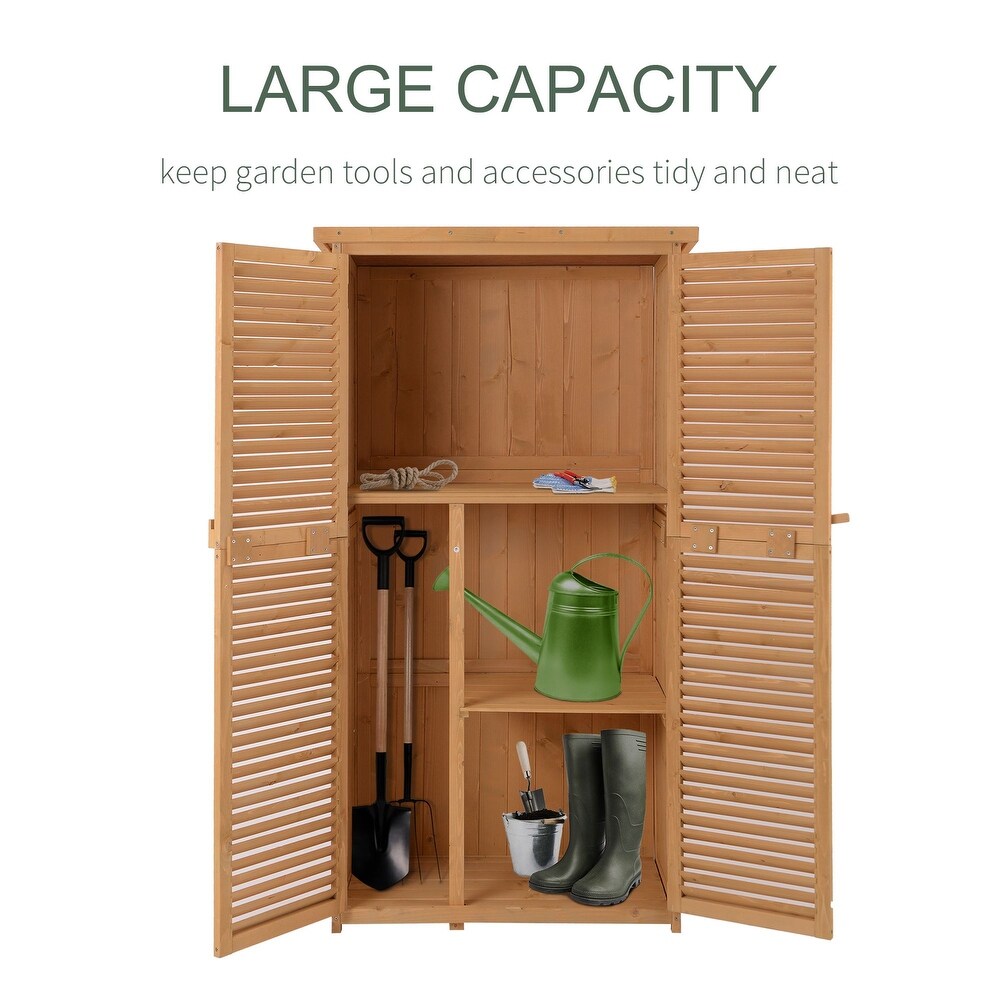 Outsunny 3' x 5' Wooden Garden Storage Shed with Asphalt Roof   2 Large Wood Doors with Lock  Natural