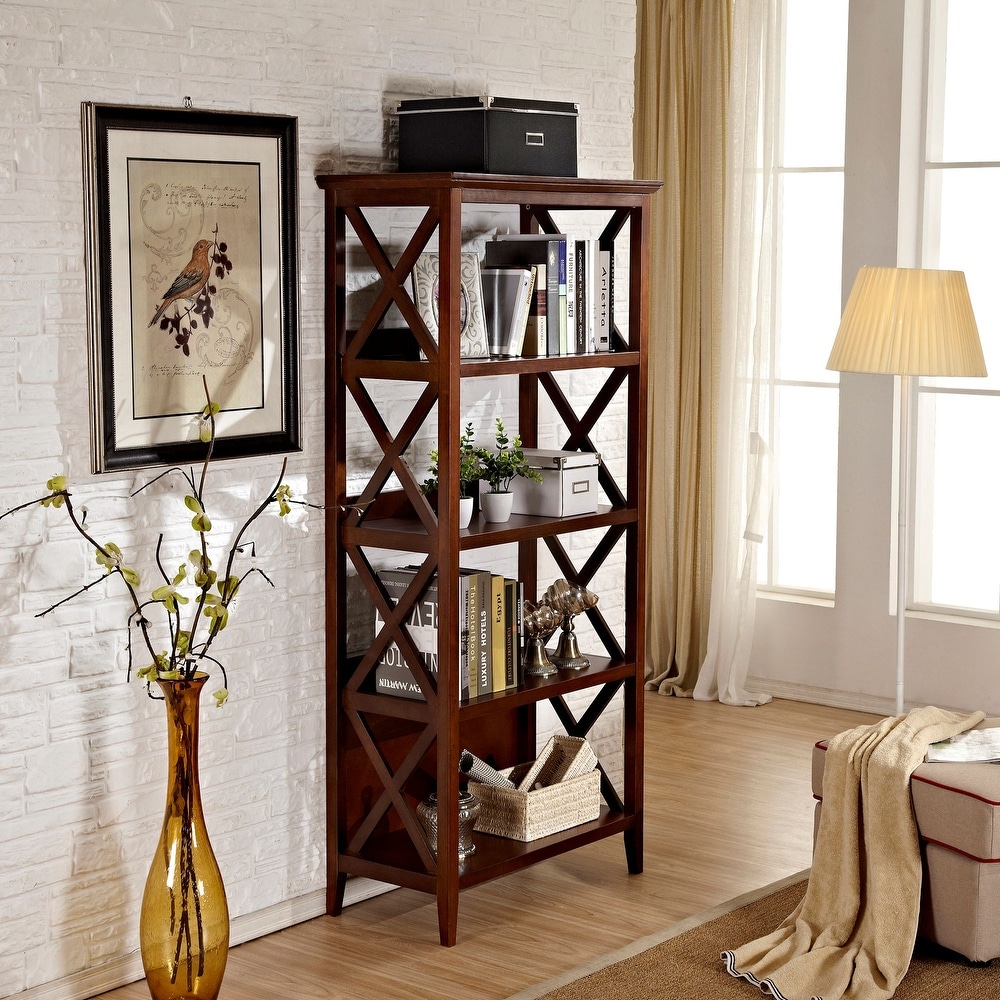 Contemporary Walnut 4 shelf Tiered Bookcase