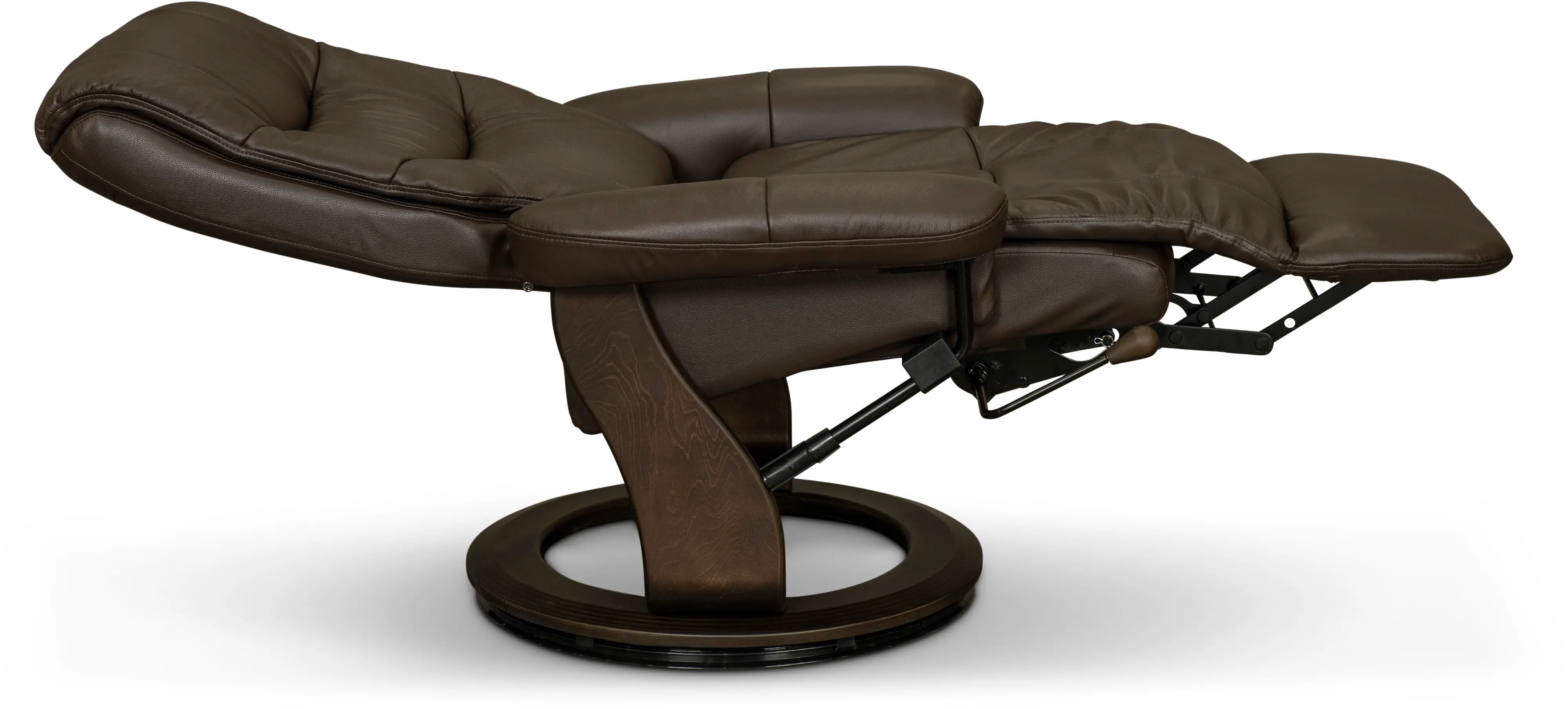 Flip-Up Brown Leather Swivel Recliner