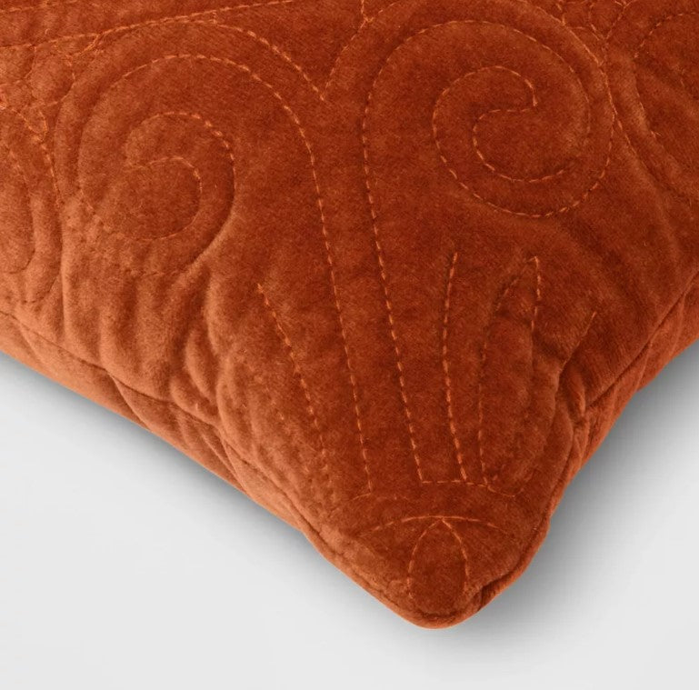 Quilted Velvet Square Throw Pillow Rust - Threshold