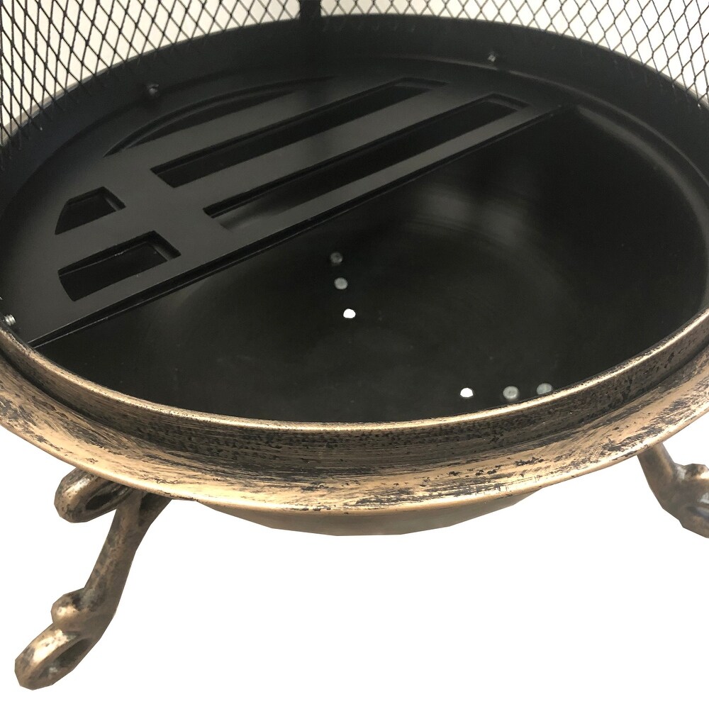 Steel and Cast Iron 36 in Antique Bronze and Black Chimenea