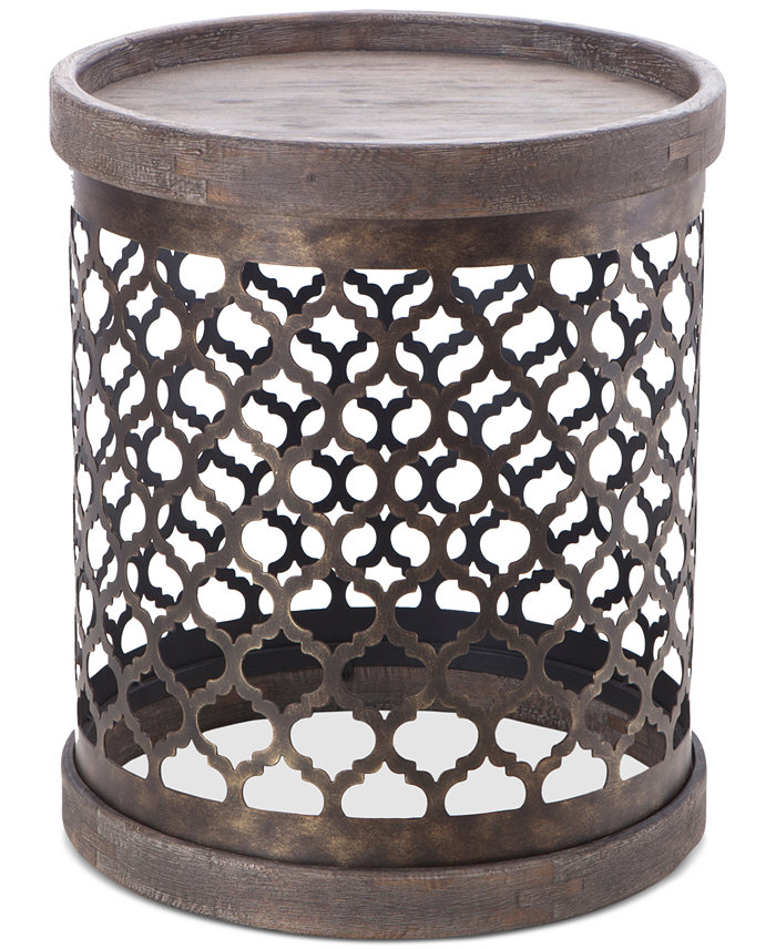 Furniture Cooper Metal Drum Accent Table