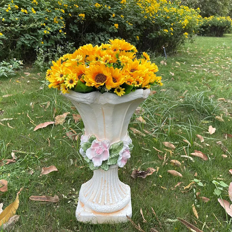 Garden Decor Supplies European Outdoor Resin Large Flower Pot  3D Luxury Carving Roman Columns Floor Vase Ornament