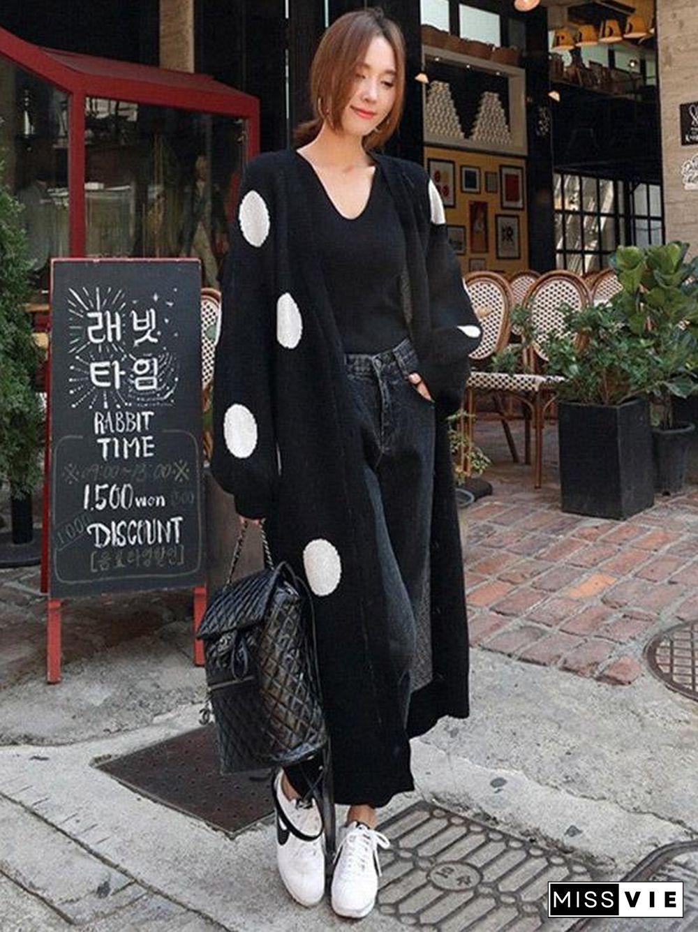 Loose Polka-dot Printed Long Cover-up