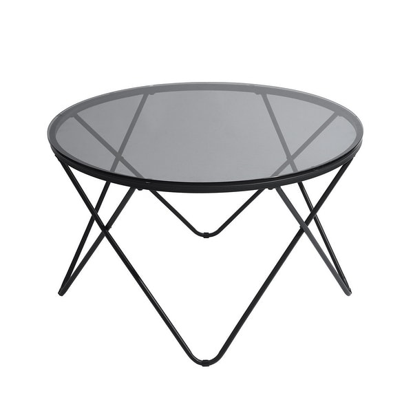 Round Coffee Table with Black Glass and Metal Frame - 32