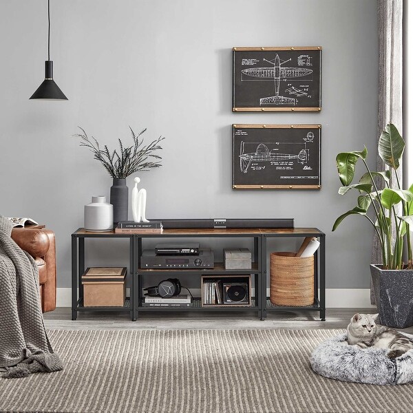 Modern TV Stand for TVs up to 65 Inches， 3-Tier Entertainment Center - Rustic Brown and Black - 57.9”L x 15.7”W x 19.7”H