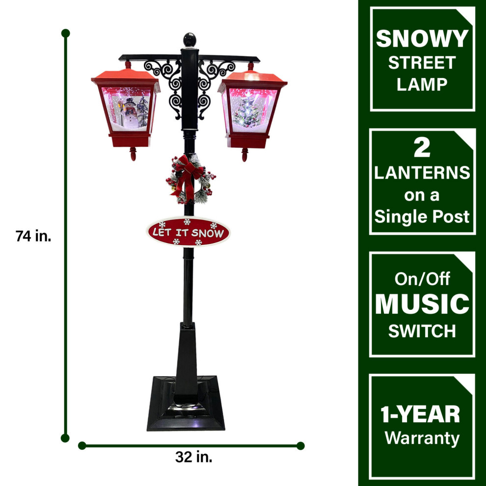 Let It Snow Series 74 quotDual Lantern Street Lamp w Snowman  Tree   Contemporary   Post Lights   by Almo Fulfillment Services  Houzz