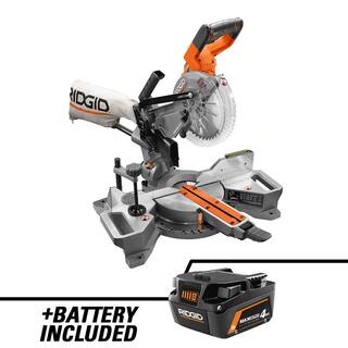 RIDGID 18V Brushless 7-14 in. Dual Bevel Sliding Miter Saw with 18V 4.0 Ah MAX Output Lithium-Ion Battery R48607B-AC840040