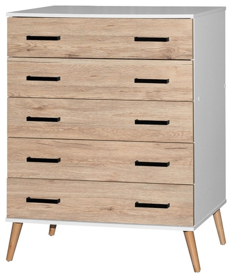 Better Home Products Eli Mid Century Modern 5 Drawer Chest Dark Gray  ampHoney Oak   Midcentury   Dressers   by Homesquare  Houzz