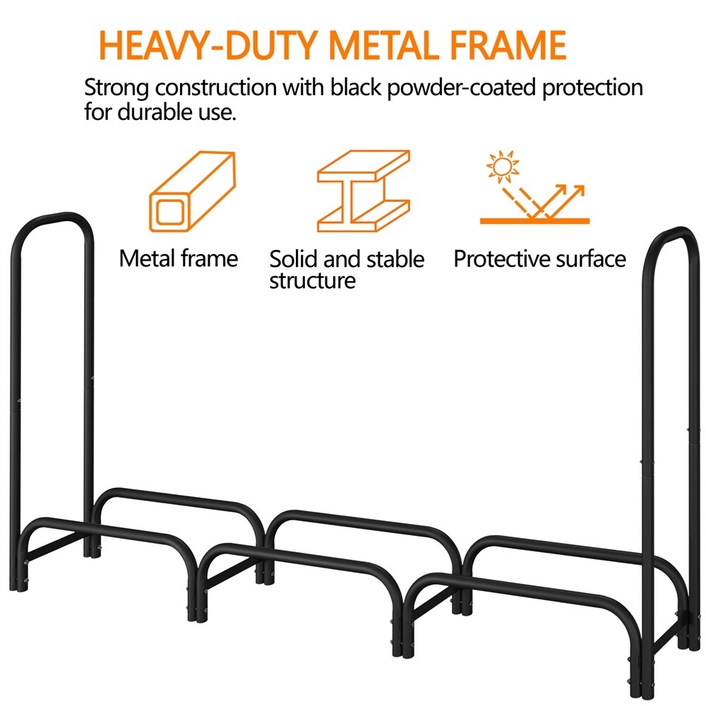 Yaheetech 8FT Large Metal Firewood Rack for Outdoor Patio Balcony