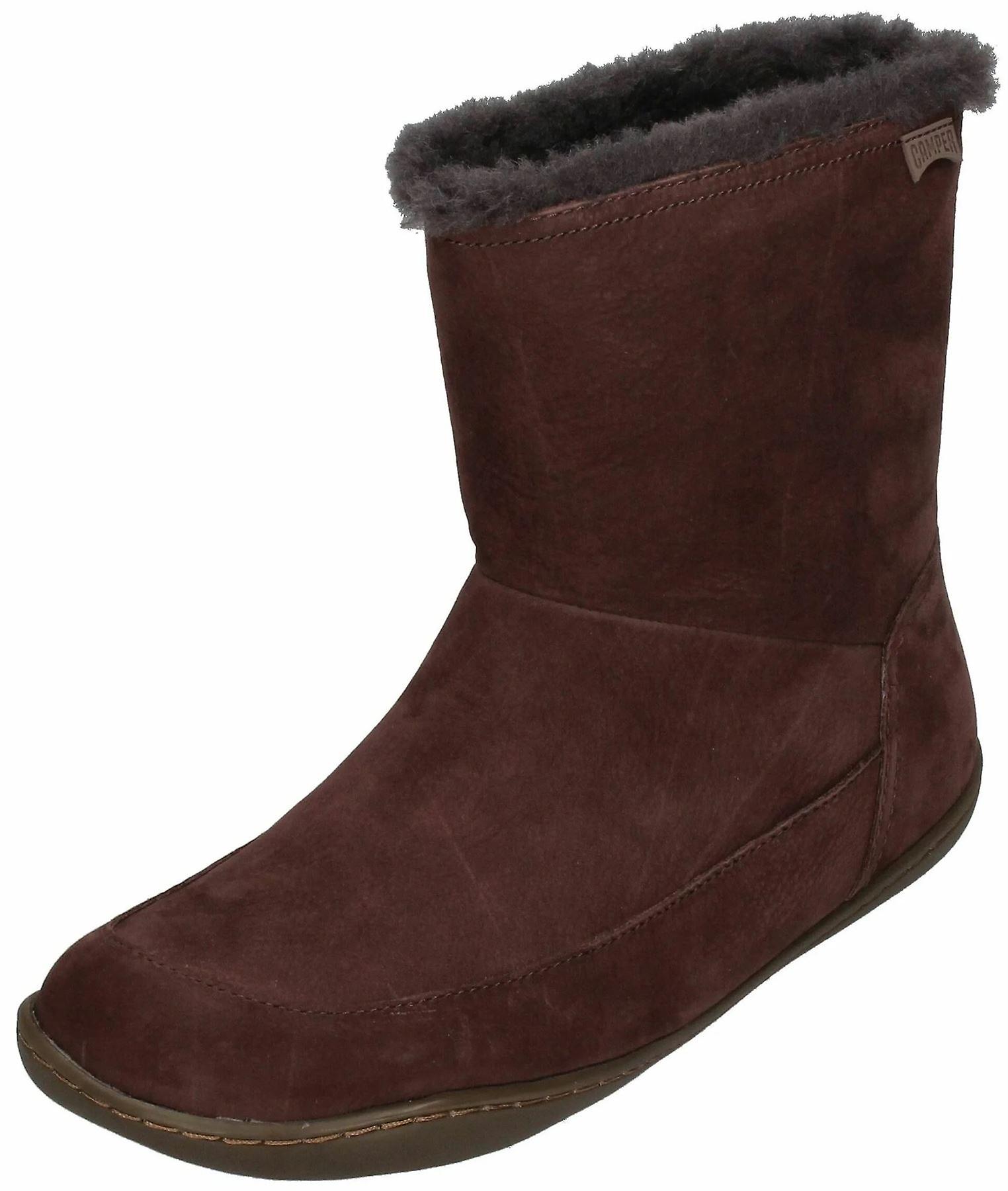 Camper Peu Cami K400598 Brown Grey Womens Leather Mid Calf Fur Boots