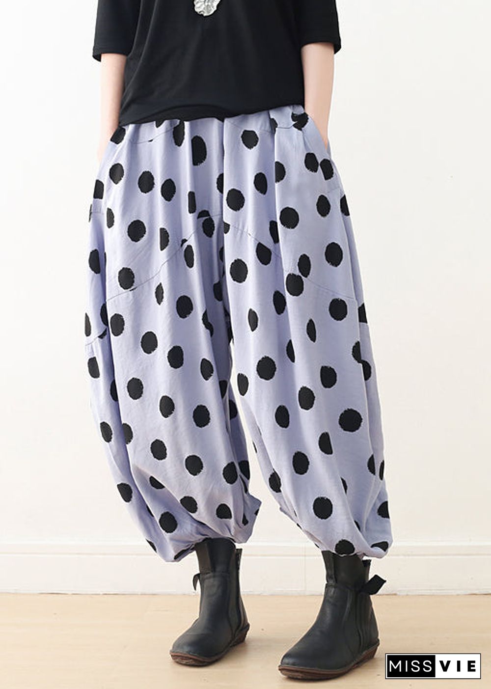 Organic wide leg pants Cotton clothes Women Shape blue dotted A Line pants spring