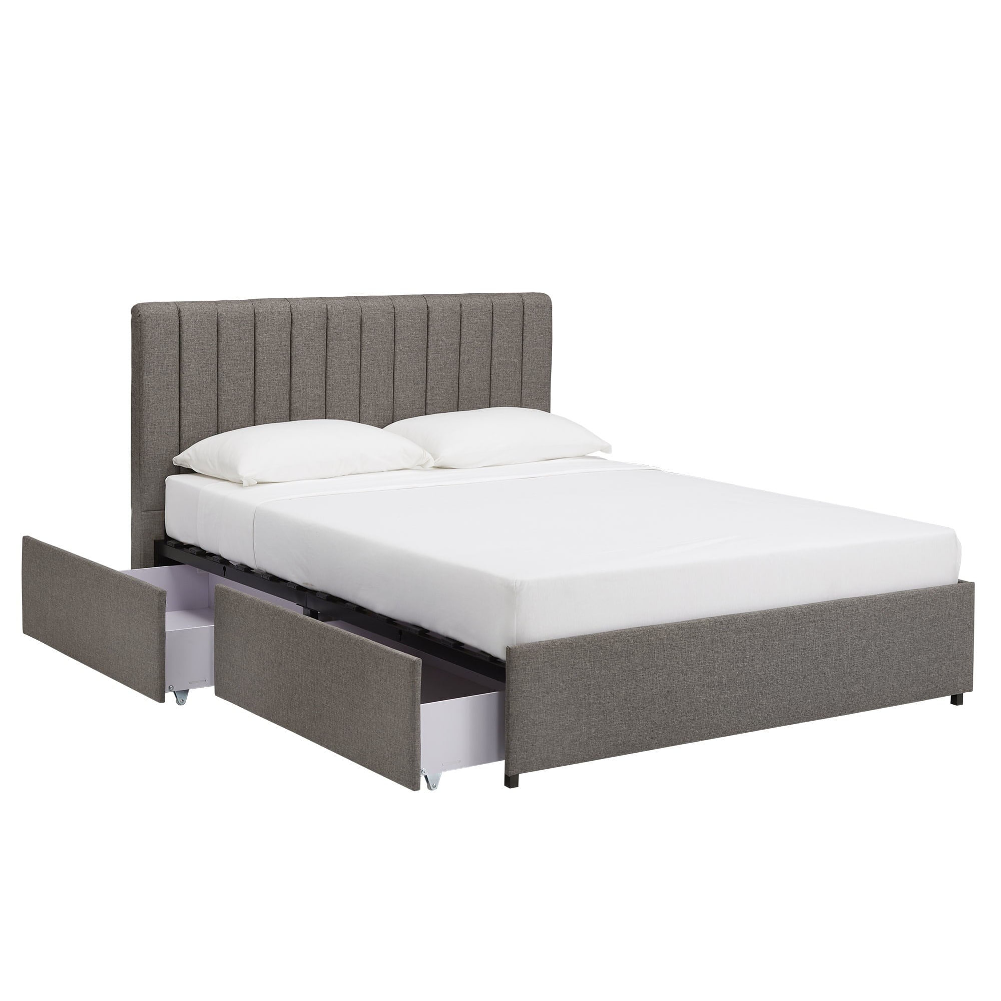 Weston Home Gaylen Channel Upholstered Linen Storage Platform Bed, Queen, Grey