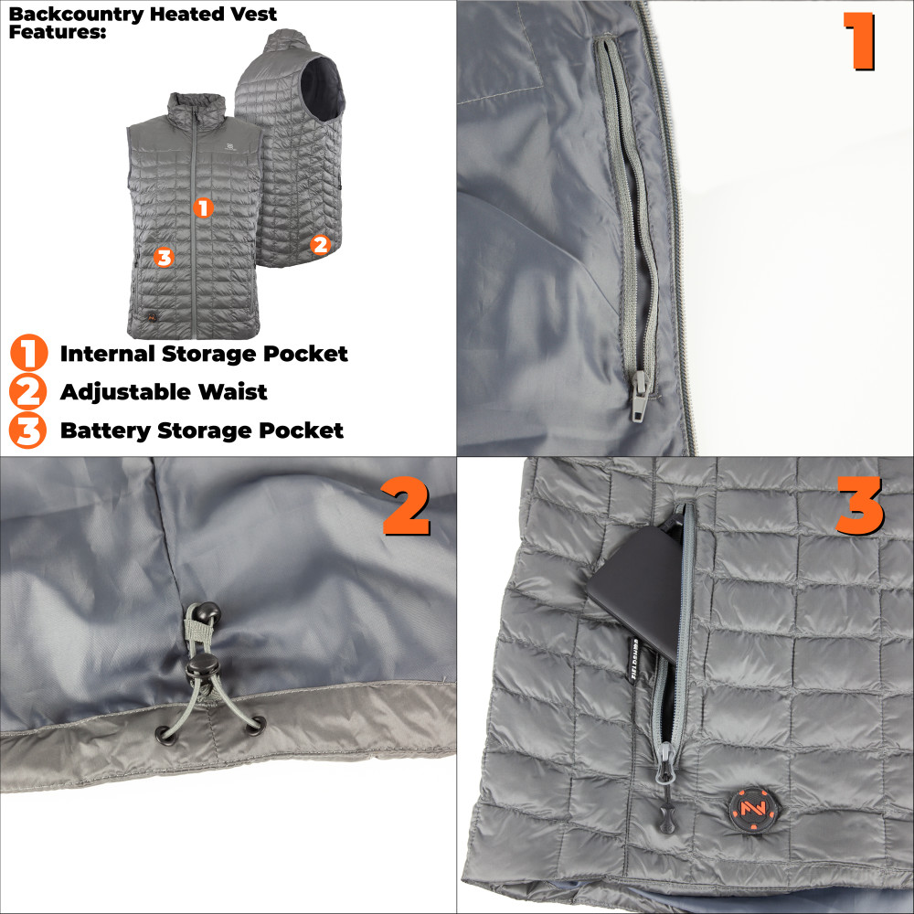 Mobile Warming Backcountry Vest Mens 7.4V Slate 2X ;