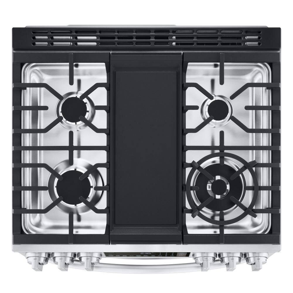 LG 6.9 cu. ft. Smart Slide-In Double Oven Gas Range with ProBake and InstaView in PrintProof Stainless Steel LTGL6937F