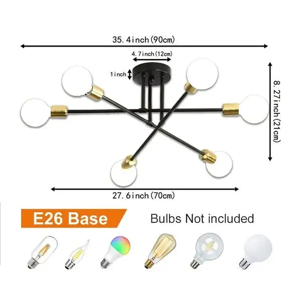 Fylbinye Sputnik Chandelier 6 Lights Black Gold Modern Ceiling Light Shopping - The Best Deals on Chandeliers