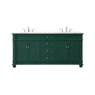 Timeless Home 72 in. W x 21.5 in. D x 35 in. H Double Bathroom Vanity in Green with White Marble TH100072DGN