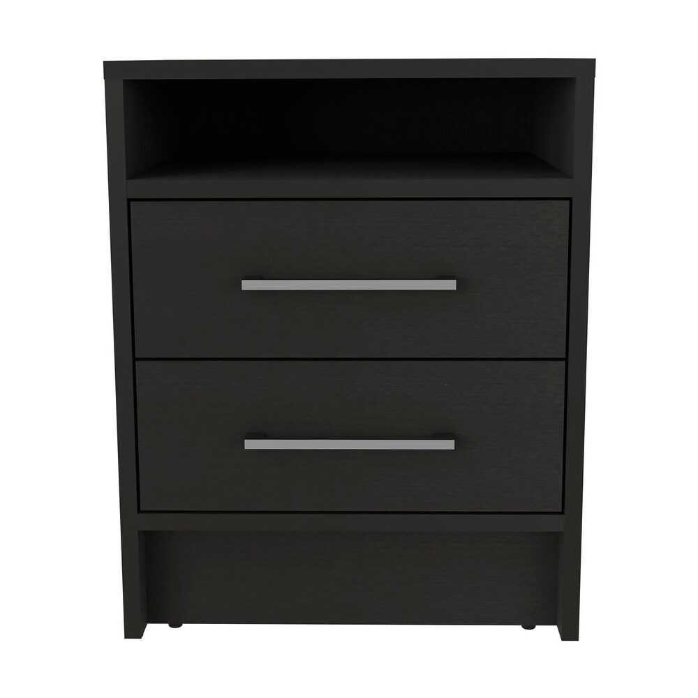 TUHOME Eter 2 Drawer Nightstand End Table with Metal Handles and Open Shelf