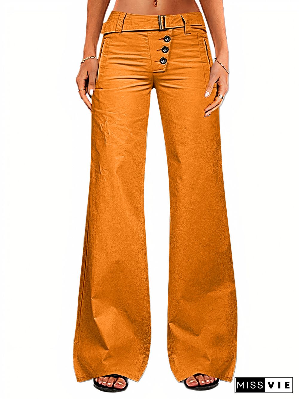 Button Fly Buckle Taped Low Waist Wide Leg Pants