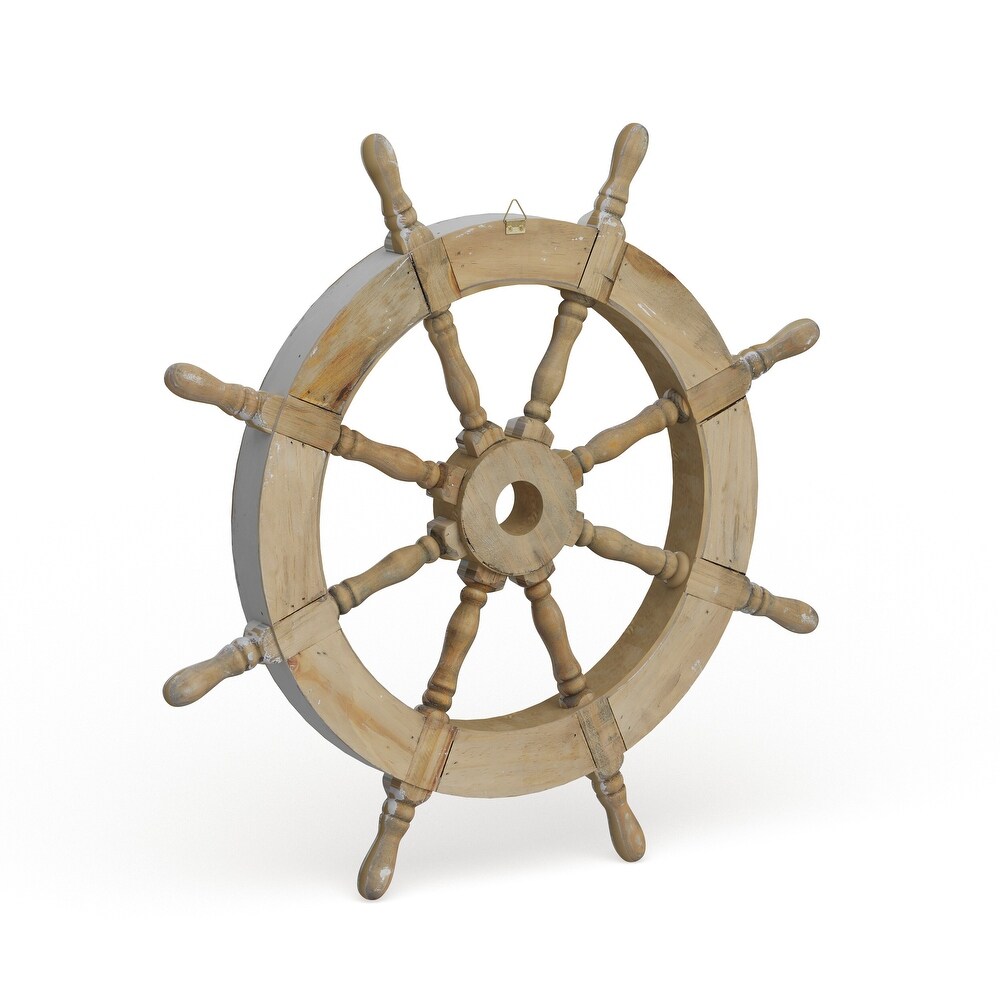 Blue Wood Ship Wheel Sail Boat Wall Decor with Distressing